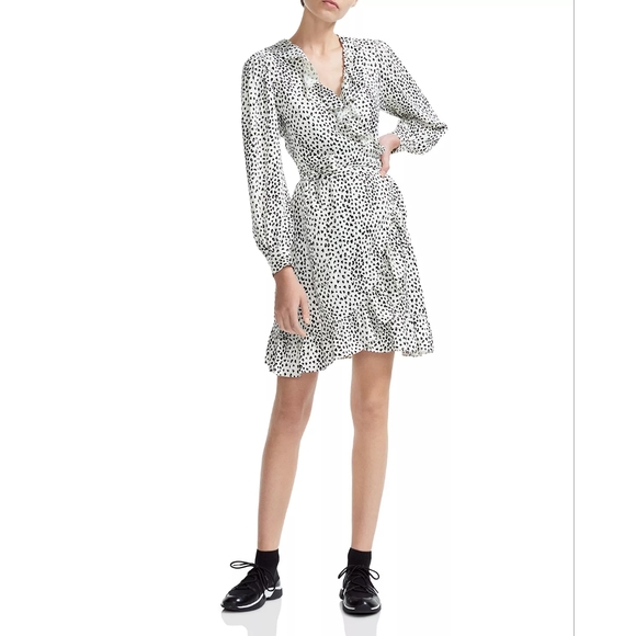 MAJE | Rosana Ruffled Animal Print Mini Wrap Dress in size 1 or Small - Picture 2 of 15